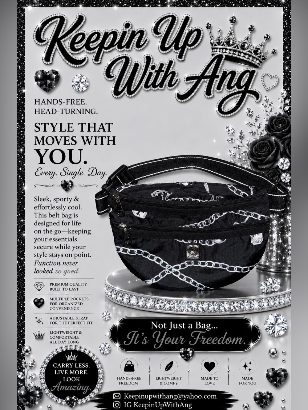 Black Chain-Print Belt Bag